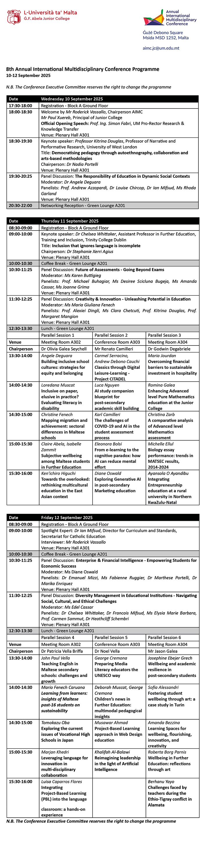AIMC 2025 programme