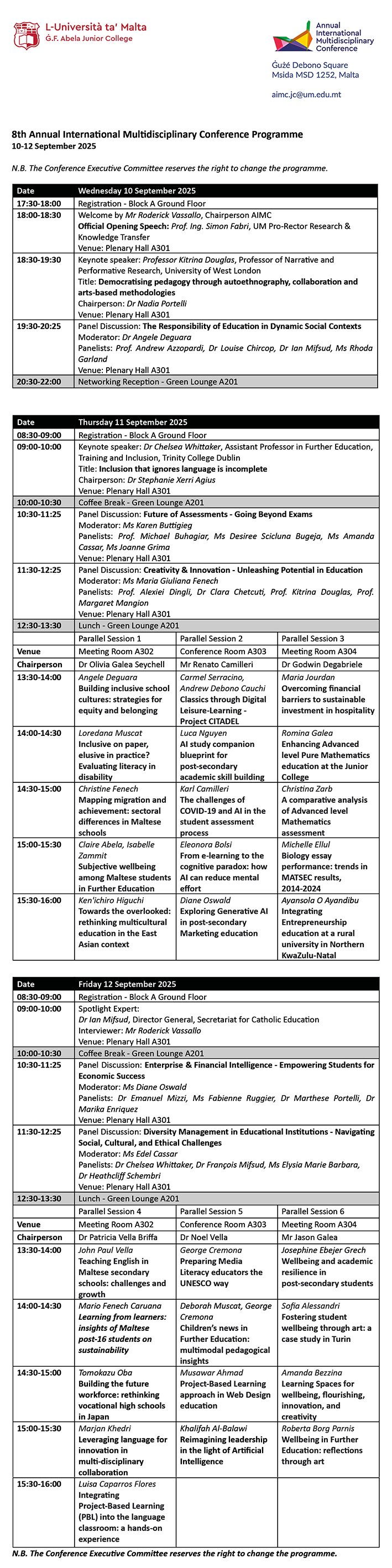 AIMC 2025 programme